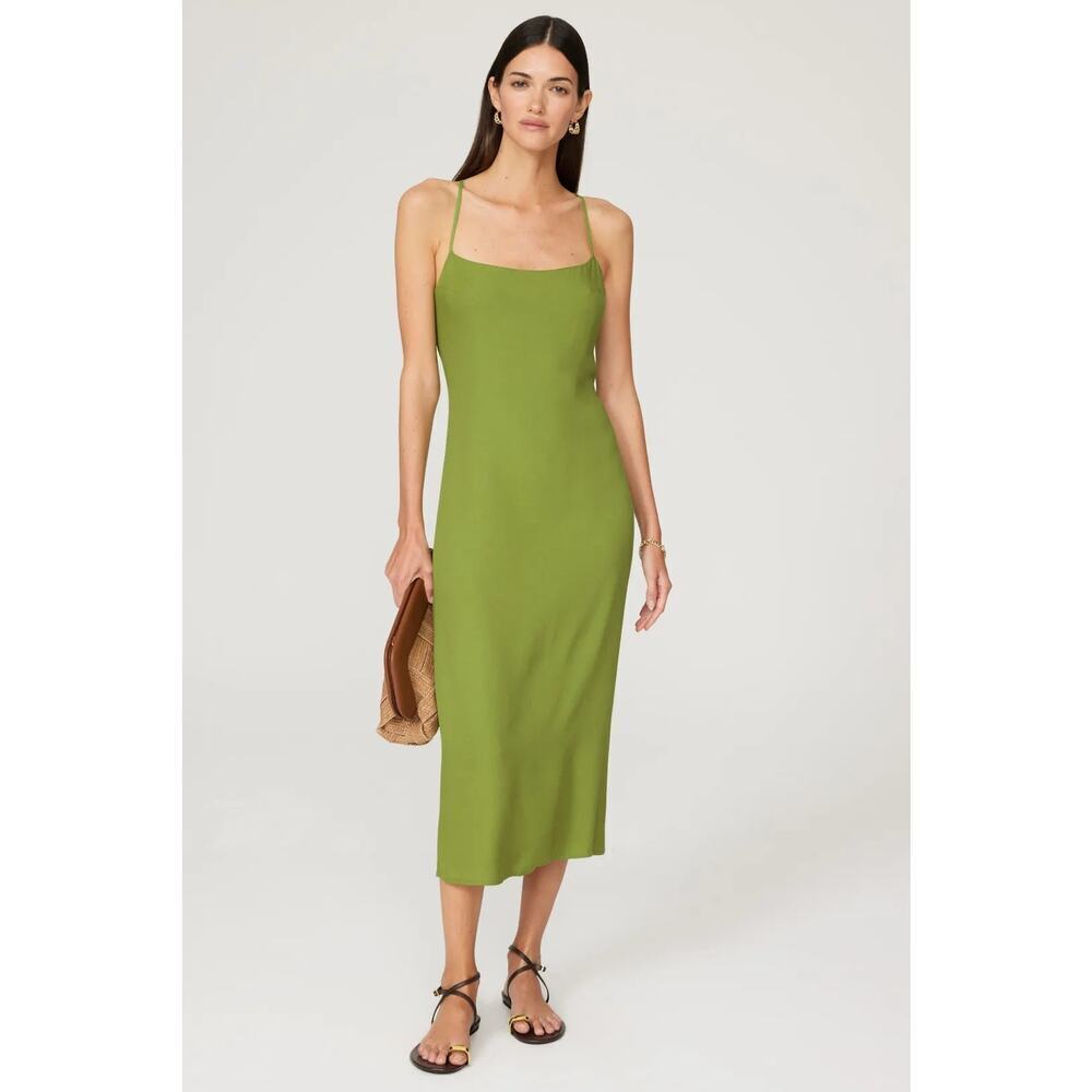 Reformation Dover Slip Dress Sleeveless Square Neck Midi A-Line Green 8